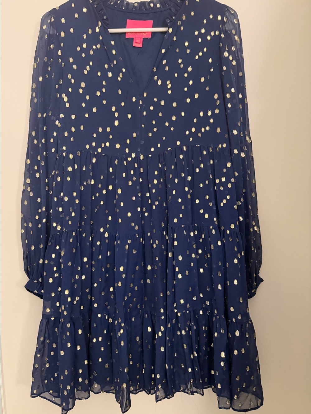 Lilly Pulitzer Navy Dress with Gold Dot Print (6) - Picture 4 of 6